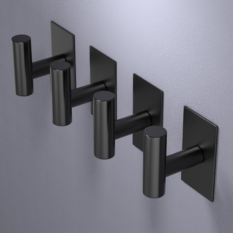 VAEHOLD Wall Towel Hooks, Heavy Duty Sticky Holder Waterproof Towel Hooks for Hanging Coat, Clothes, Closet Hook Wall Mount for Kitchen (Black, 4 Pack) - Image 5